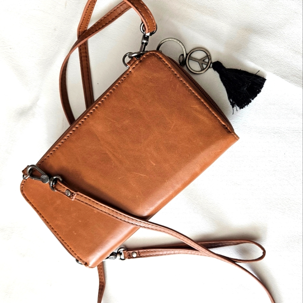 The Sak Crossbody Purse Tobacco Brown Leather Embossed